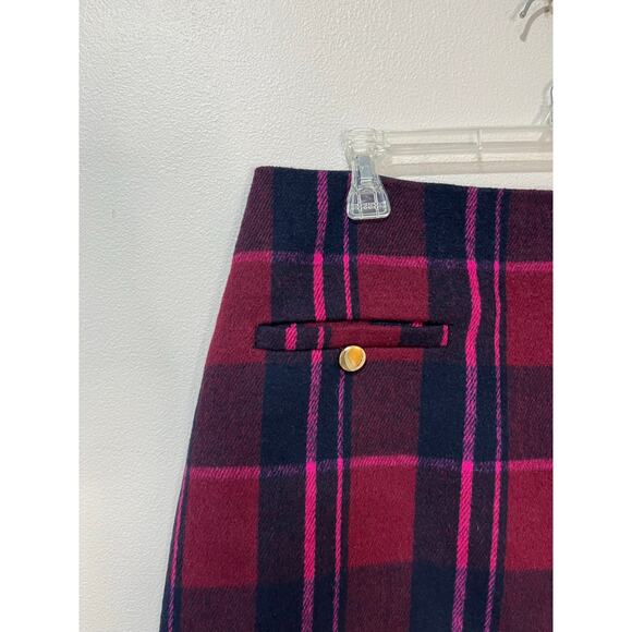 LOFT Plaid Wool Blend Mini Skirt Pink Navy Check Holiday Skirt Size 10 - Picture 6 of 7